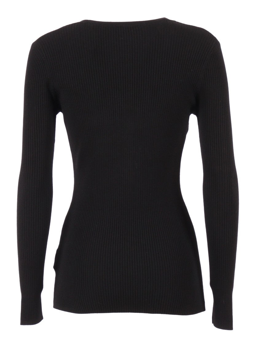 Elisabetta Franchi Fitted Ribbed Knit Top With Deep V-Neckline