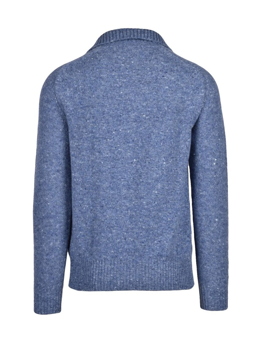 Fumagalli Light Blue Speckled Merino-Cashmere Knit Polo Shirt