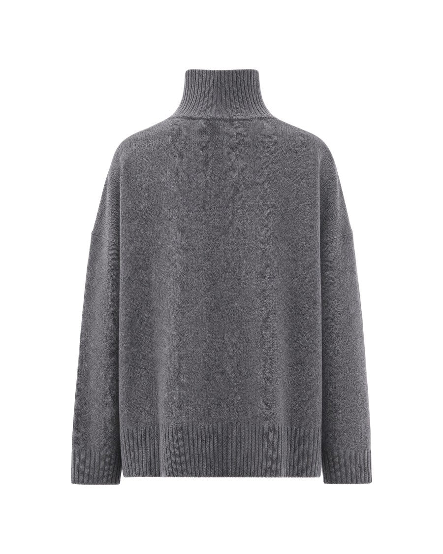 Max Mara Grey Virgin Wool High-Turtleneck Plush Sweater