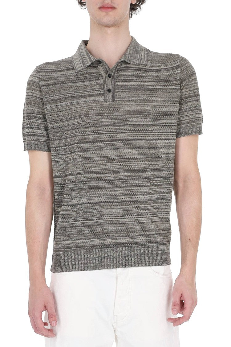 Roberto Collina Micro-Perforated Striped Cotton Polo Shirt