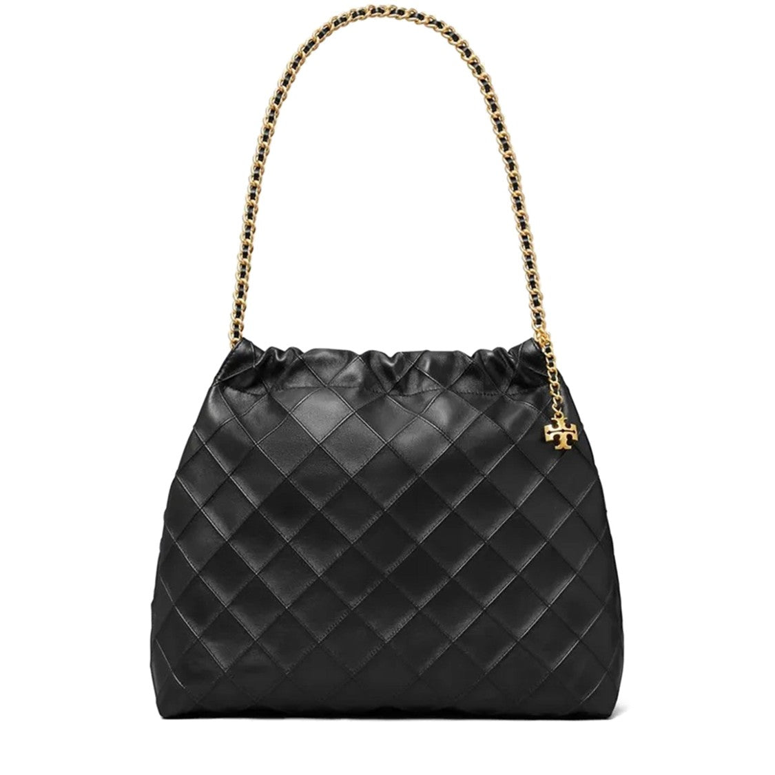 Tory Burch Quilted Black Lamb Leather Fleming Hobo