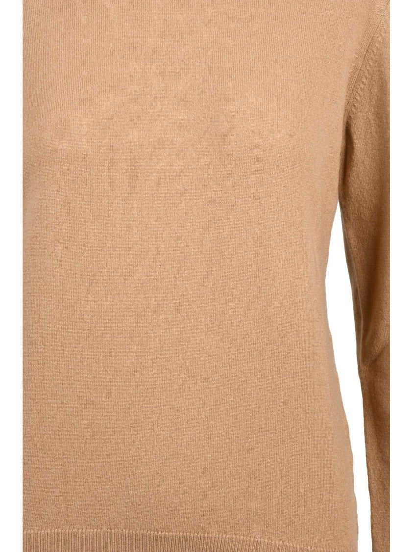 Ballantyne Beige High-Neck Cashmere Sweater With Ribbed Details