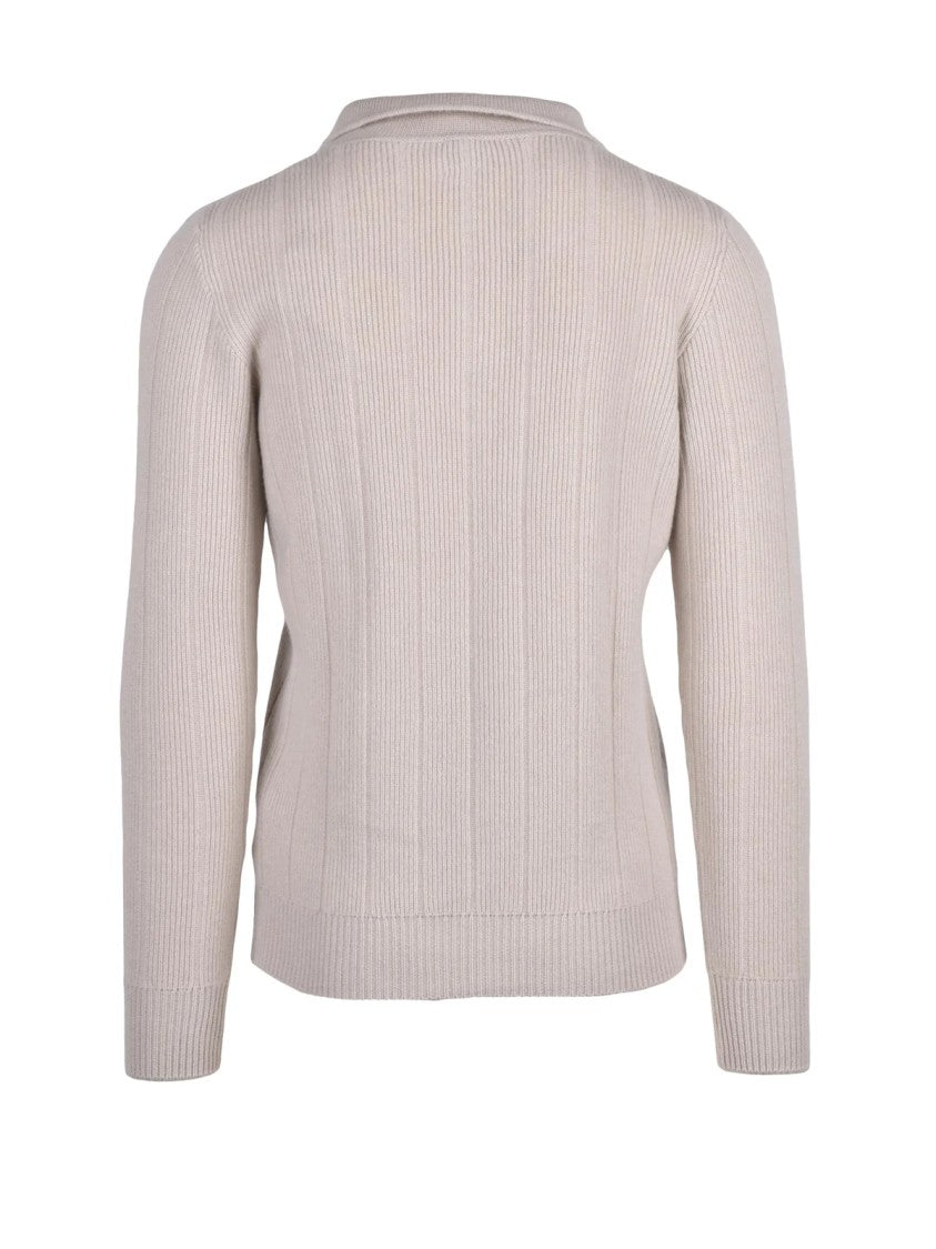 Eleventy Zip Neck Cashmere Sweater With Ribbed Knit Texture