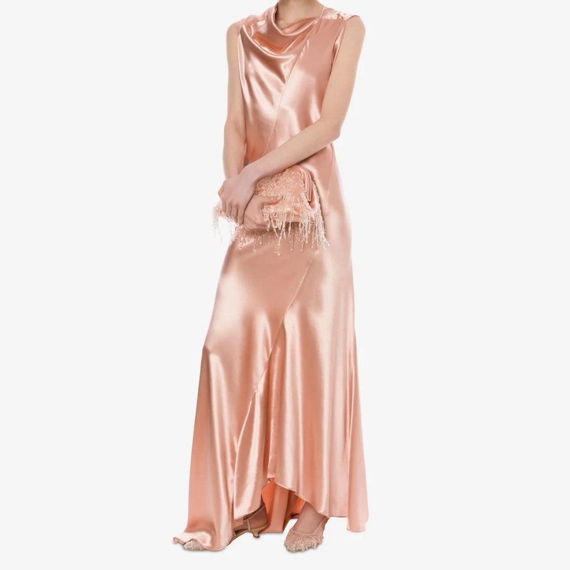 Alberta Ferretti Long Satin Dress With Cowl Neckline