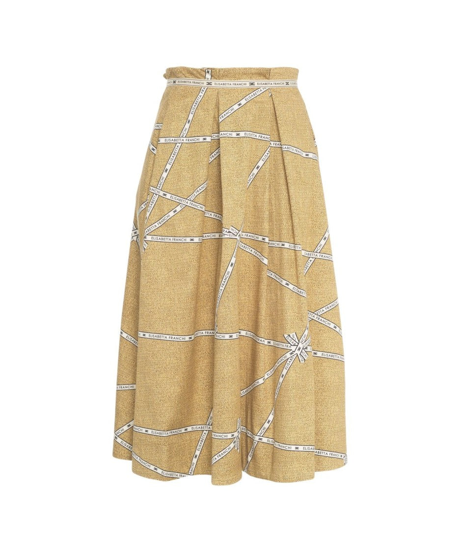 Elisabetta Franchi Calf-Length Pleated Cotton Skirt With Logo Trimming