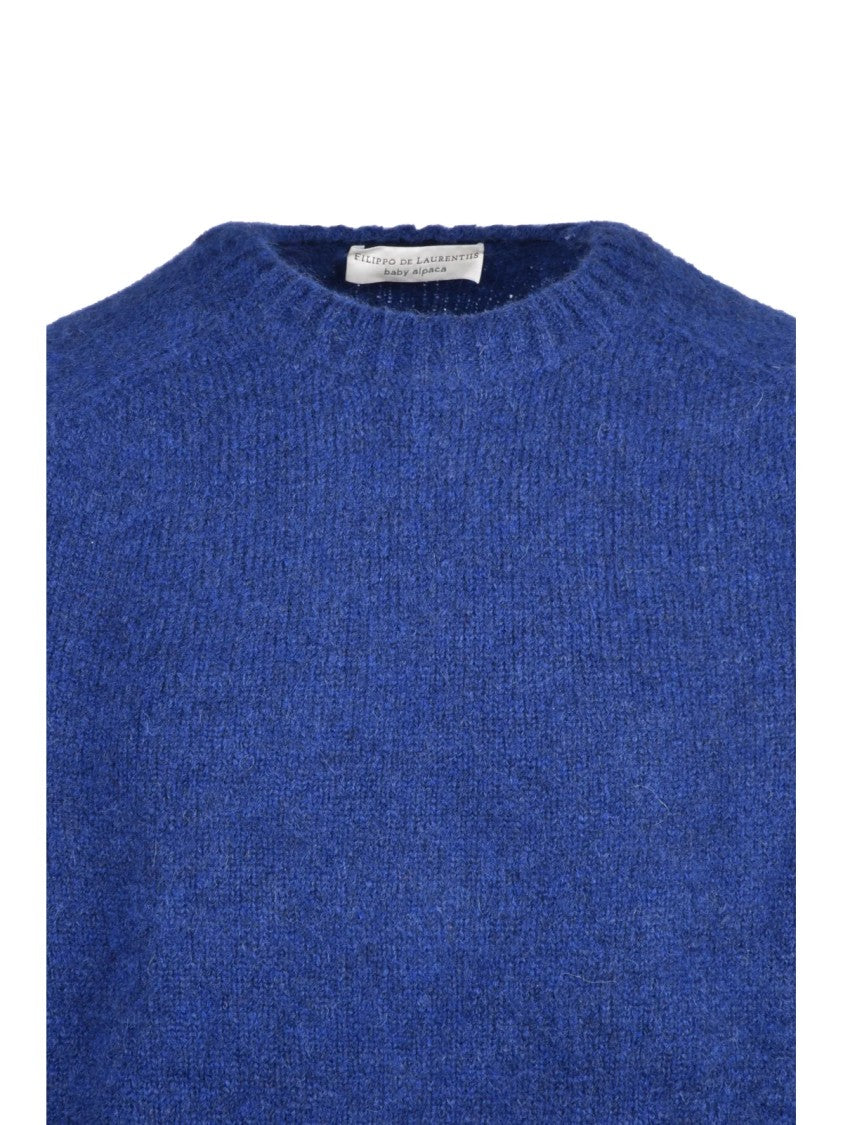 Filippo De Laurentiis Crew Neck Sweater In Royal Blue Alpaca Blend