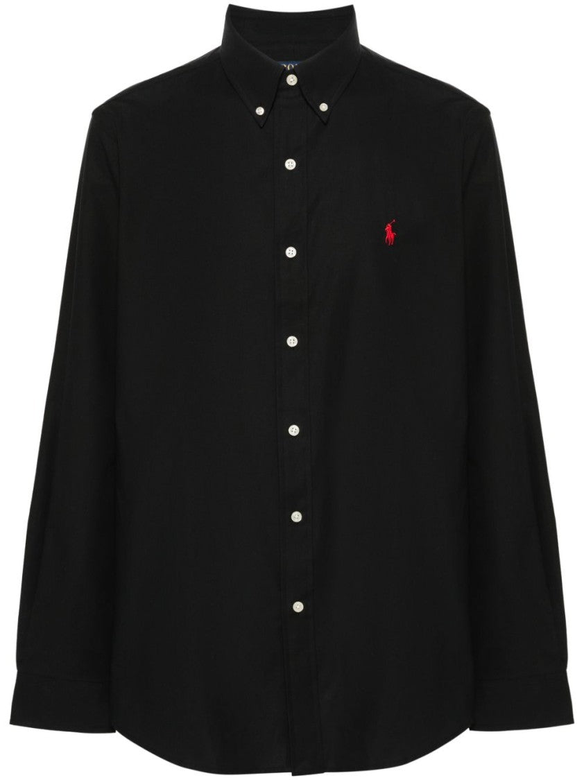 Polo Ralph Lauren Classic Black Shirt With Button-Down Collar And Contrasting Buttons
