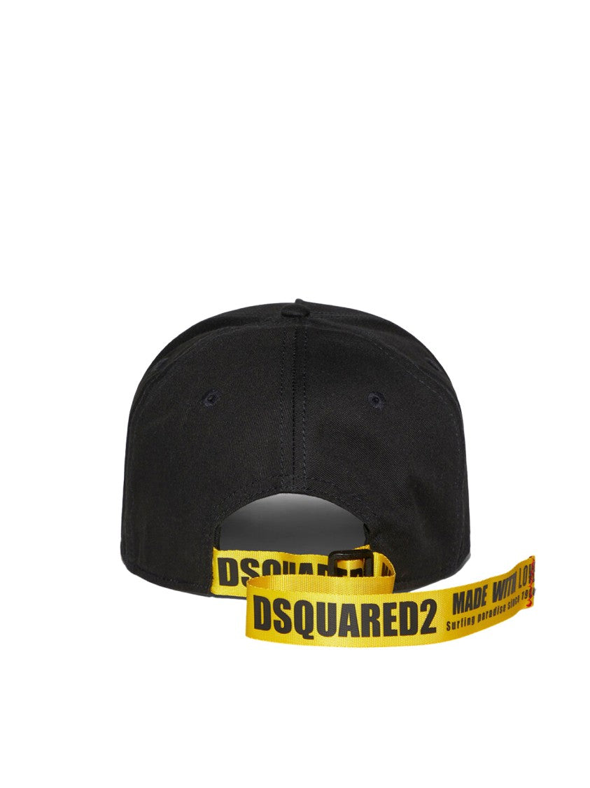 Dsquared2 Black D2 Patch Logo Cotton Baseball Hat