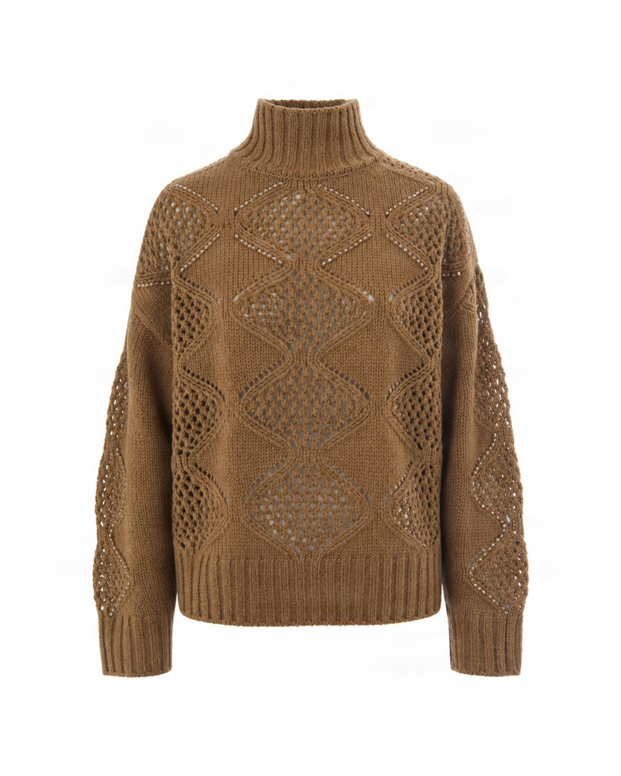 Liu Jo Brown High-Neck Diamond Argyle Knit Sweater