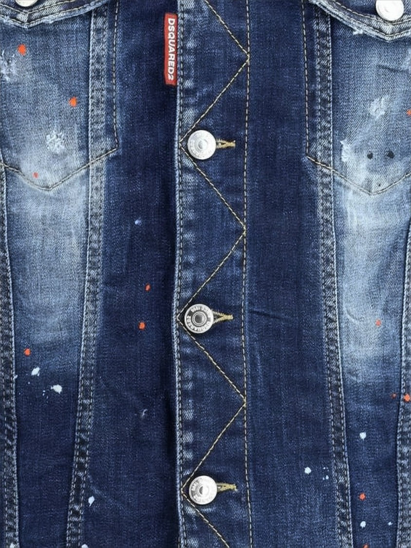 Dsquared2 Distressed Denim Jacket With Button-Up Front