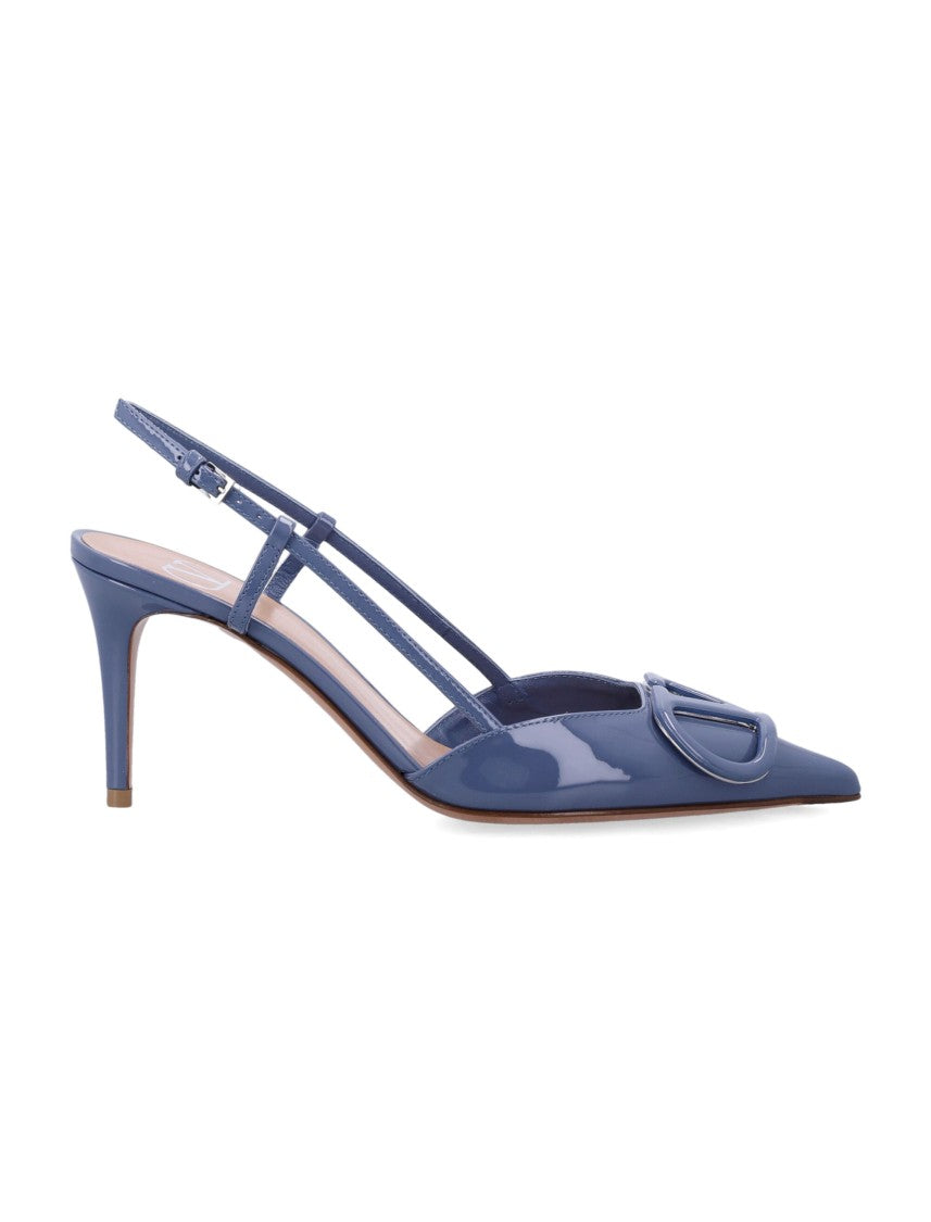 Valentino Garavani V Logo Sling Pointed-Toe Slingback Pumps