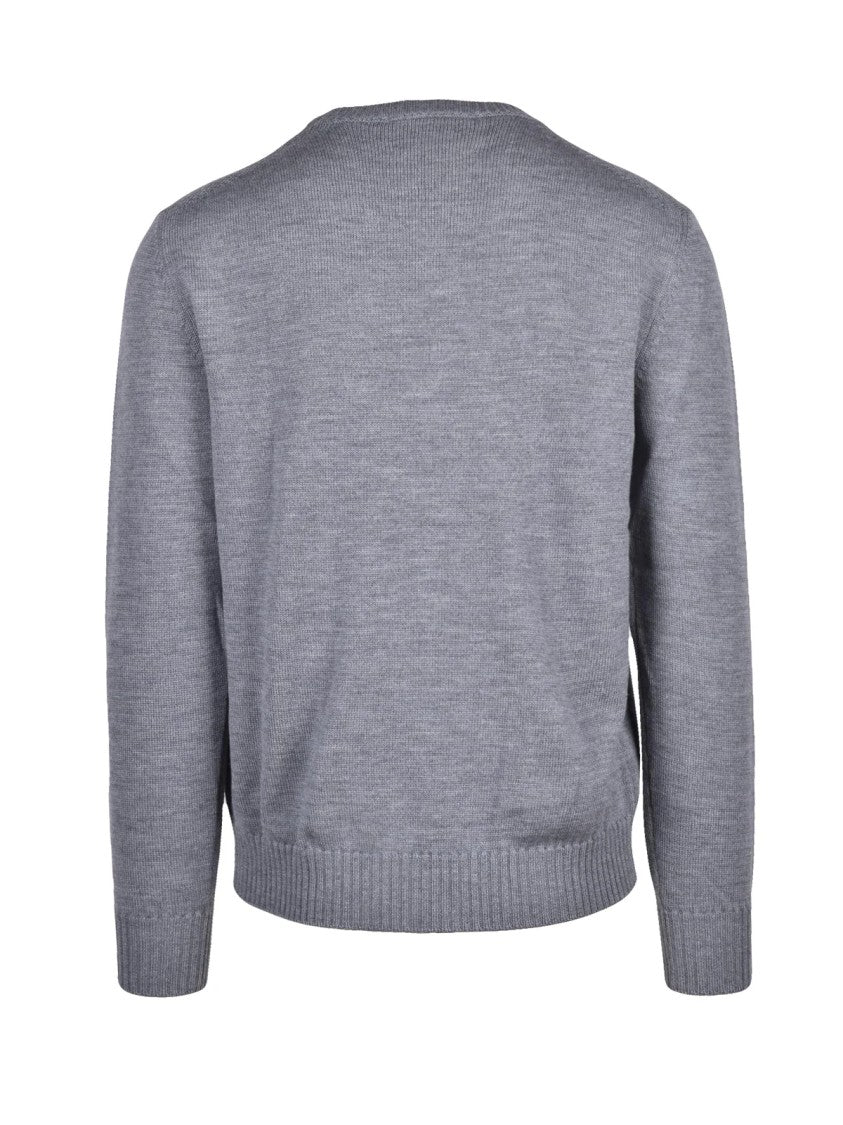 Ballantyne Grey Finely Knit Wool Crewneck Sweater