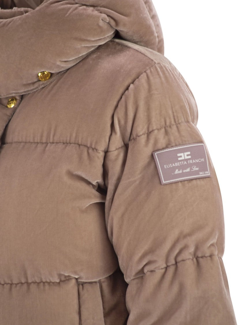 Elisabetta Franchi Velvet Down Jacket With Hood