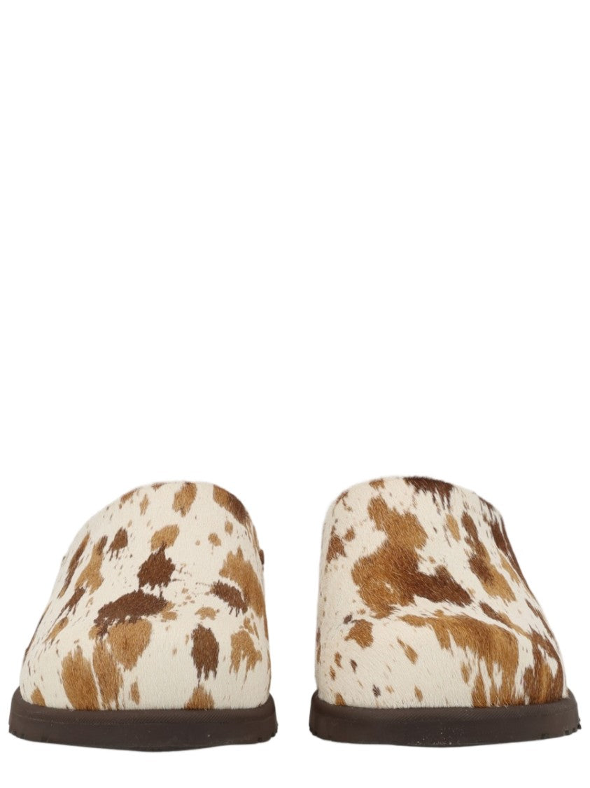 Ugg Leather Slip-On Sabot Shoes With Rustic Cowhide Pattern