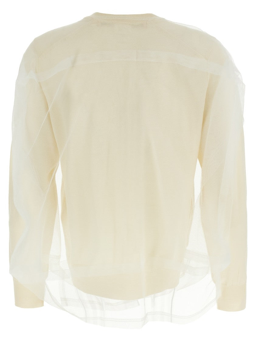 Comme Des Garçons Tulle-Detail Knit Cardigan