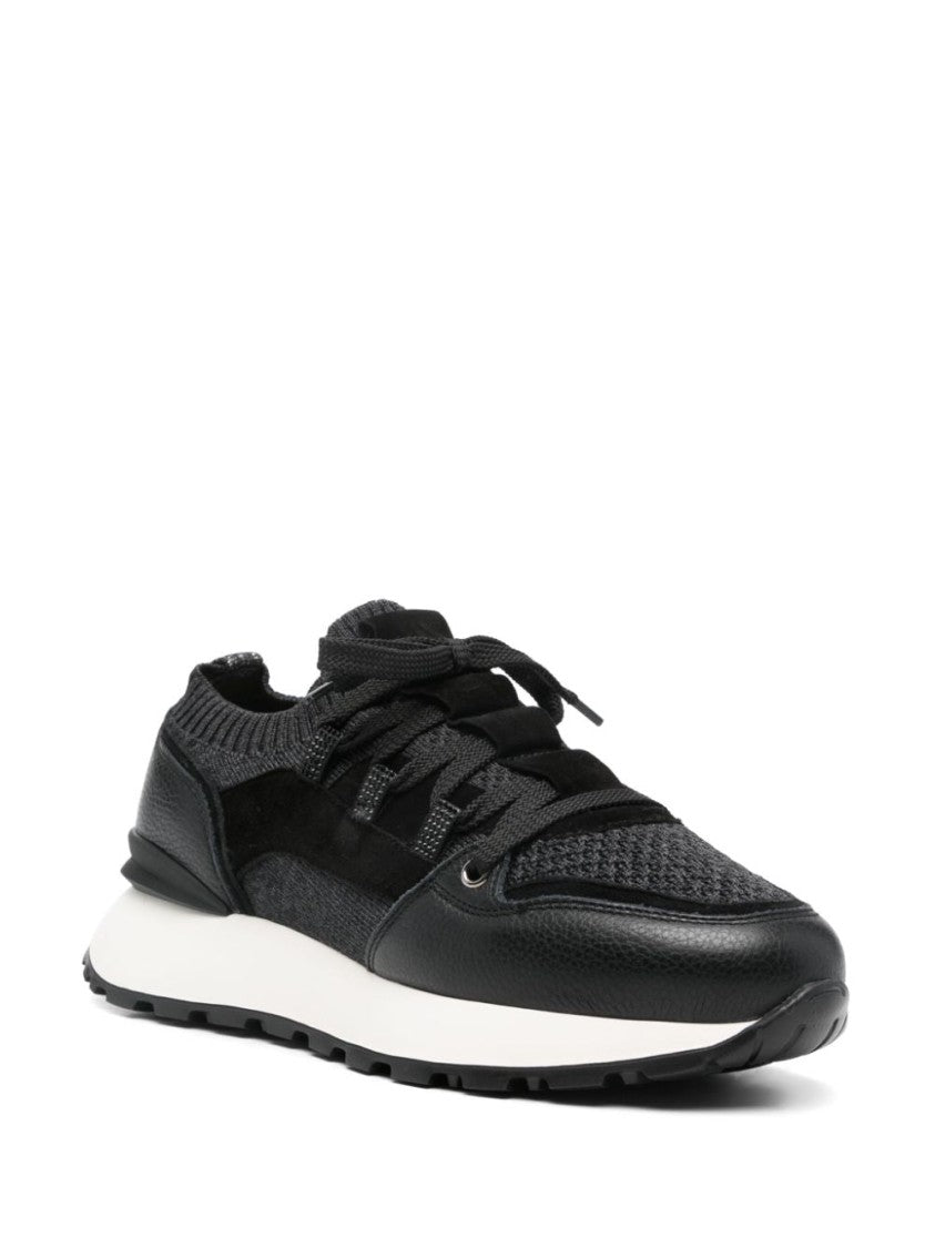 Doucal's Textured Black Trainers With Durable Rubber Sole