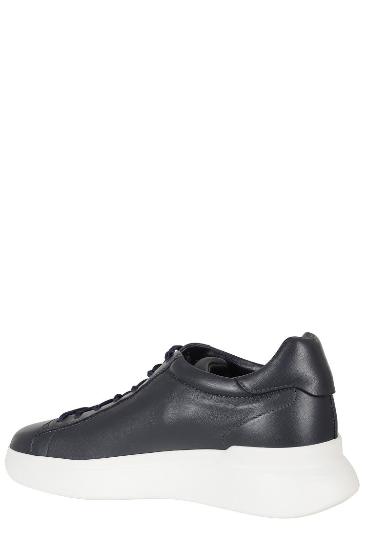 Hogan Denim Blue H580 Leather Rubber Sole Leather Sneakers