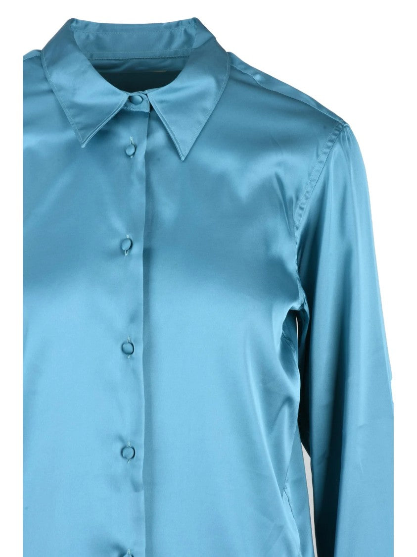 Deuxieme Blue Pleat Detail Stretch Viscose-Blend Shirt