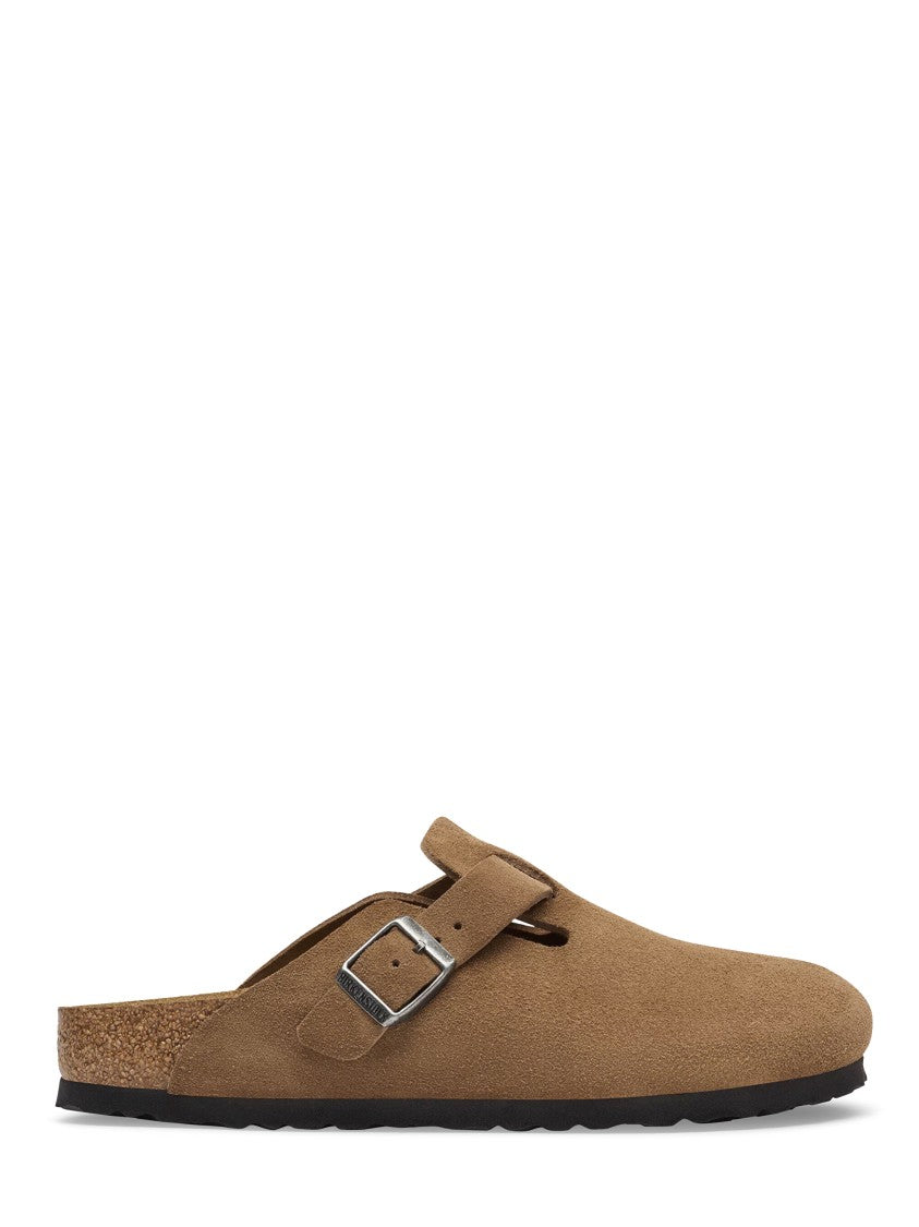 Birkenstock Dark Tea Boston Suede Buckle Strap Mules