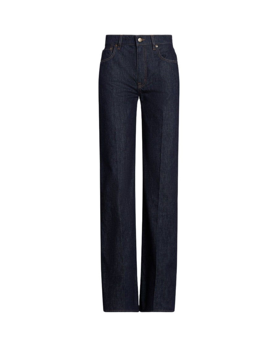 Lauren Ralph Lauren Blue Midrs Easy Full-Length Cotton Wide-Leg Jeans