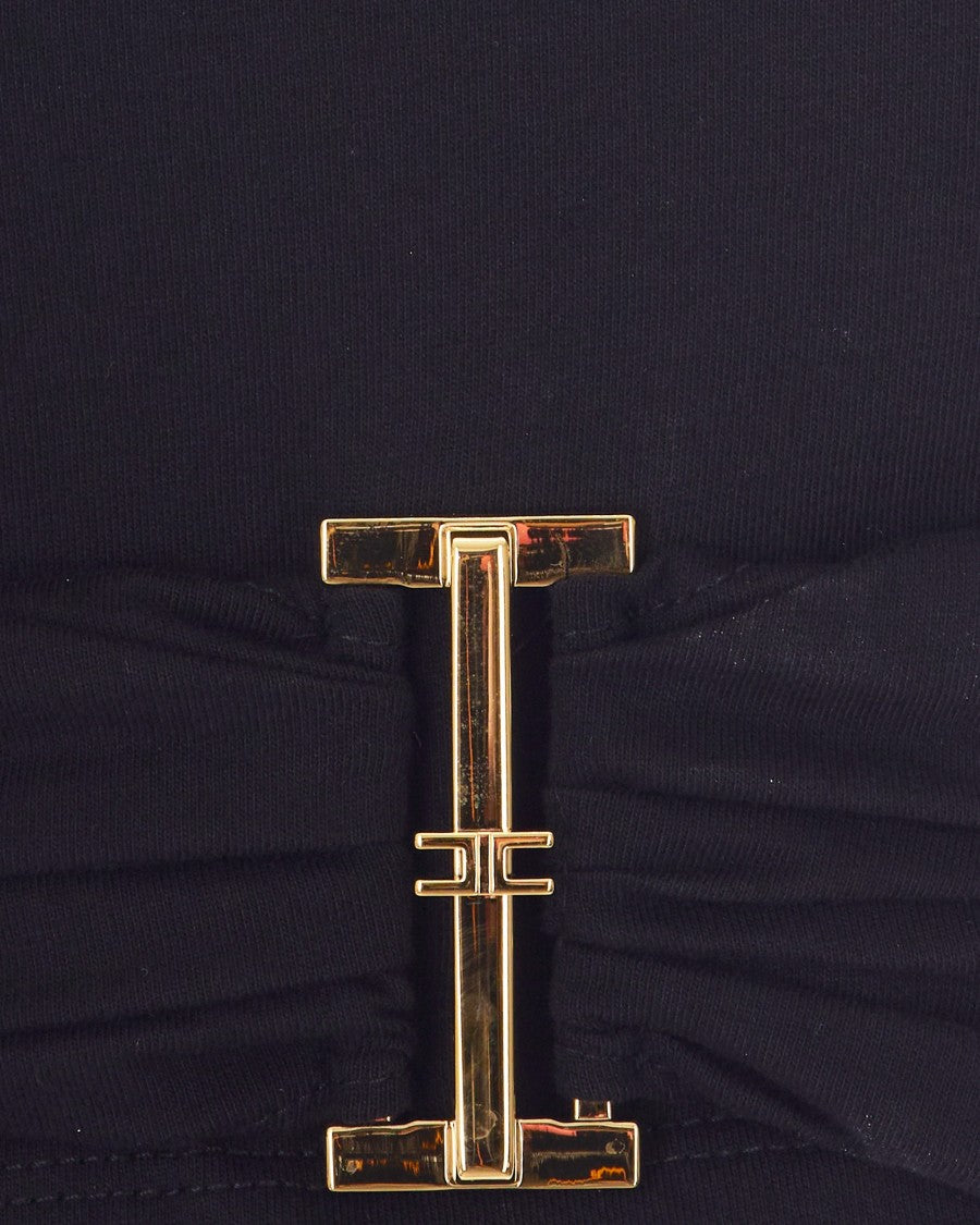 Elisabetta Franchi Draped Jersey T-Shirt With Metallic Logo Ring