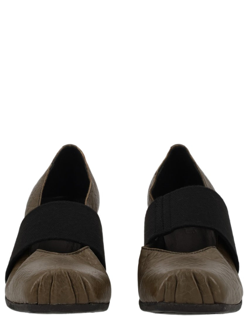Uma Wang Brown Elastic Band Textured Calf Leather Flats