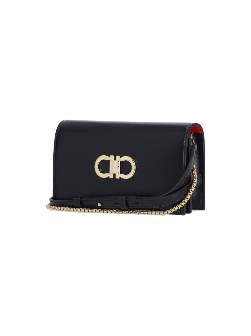 Ferragamo Black Mini Gancini Brushed Leather Bag