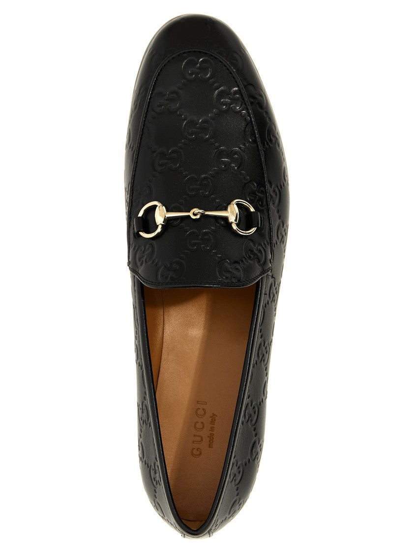 Gucci Embossed Calfskin Leather Loafers With Front Metal Clamp