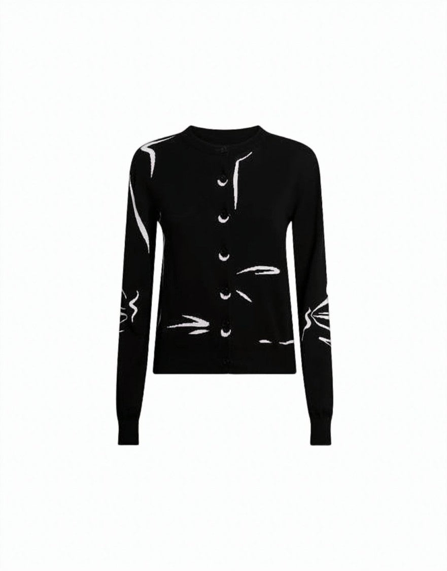 Moschino Abstract Brushstroke Pattern Cardigan With Ribbed Details