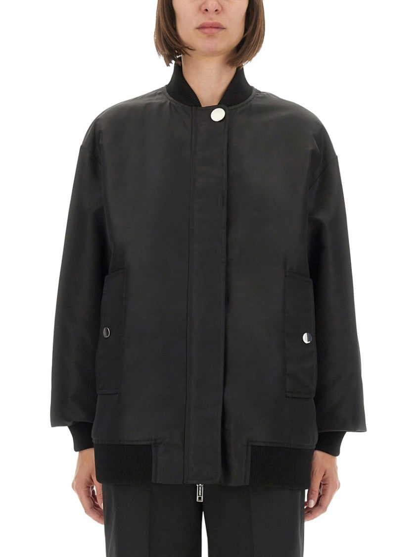 Sportmax Relaxed Fit Black Bomber Jacket With Ribbed Details