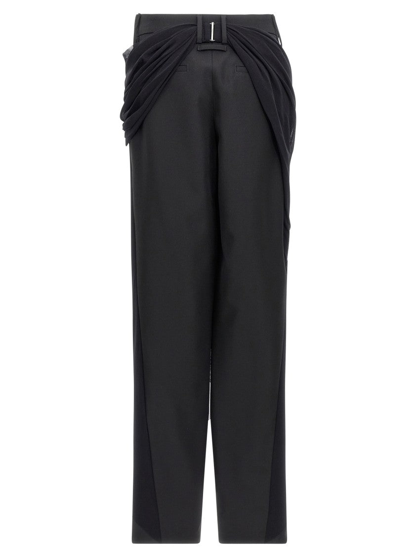 Jean Paul Gaultier Black Wool Trousers With Tulle Draping Detail