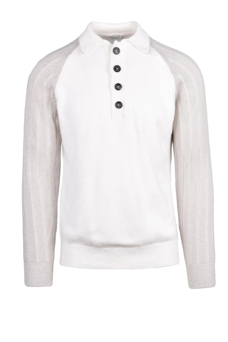 Eleventy Cashmere Knit Polo - White/Beige