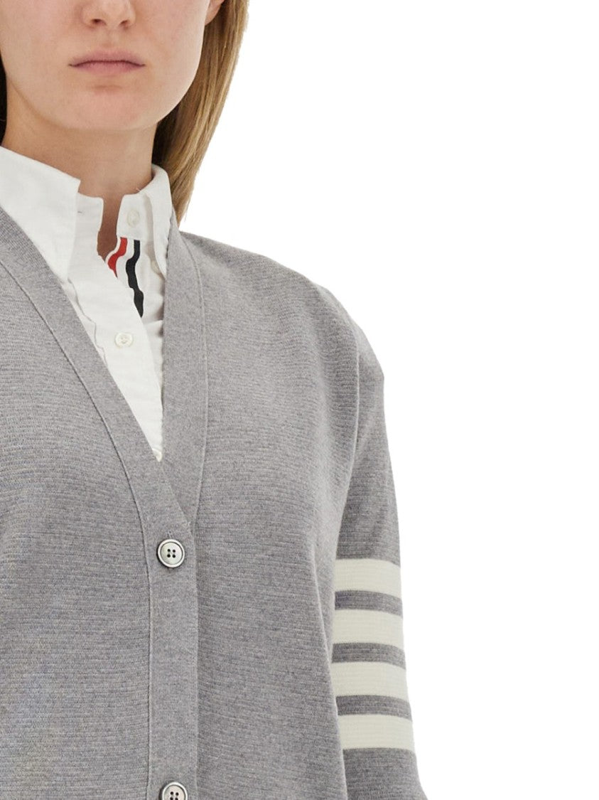 Thom Browne Virgn Wool Cardigan Dress With Sporty Stripe Detail