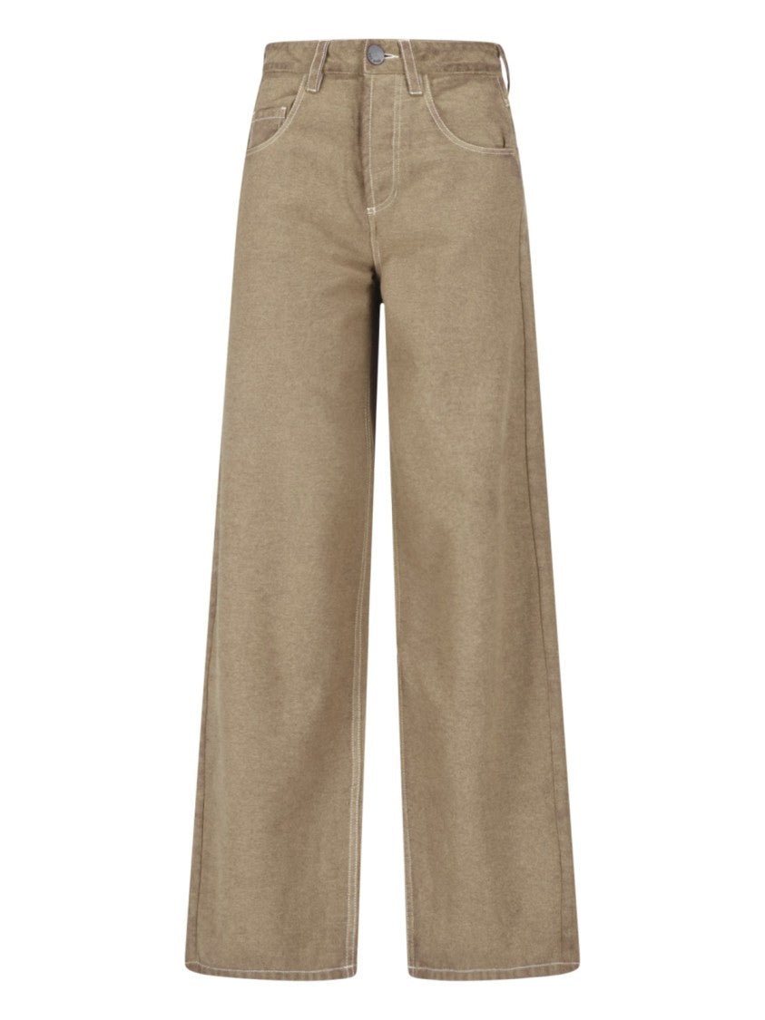 Uma Wang Beige Wool Blend Straight-Leg Pants With Five-Pocket Design