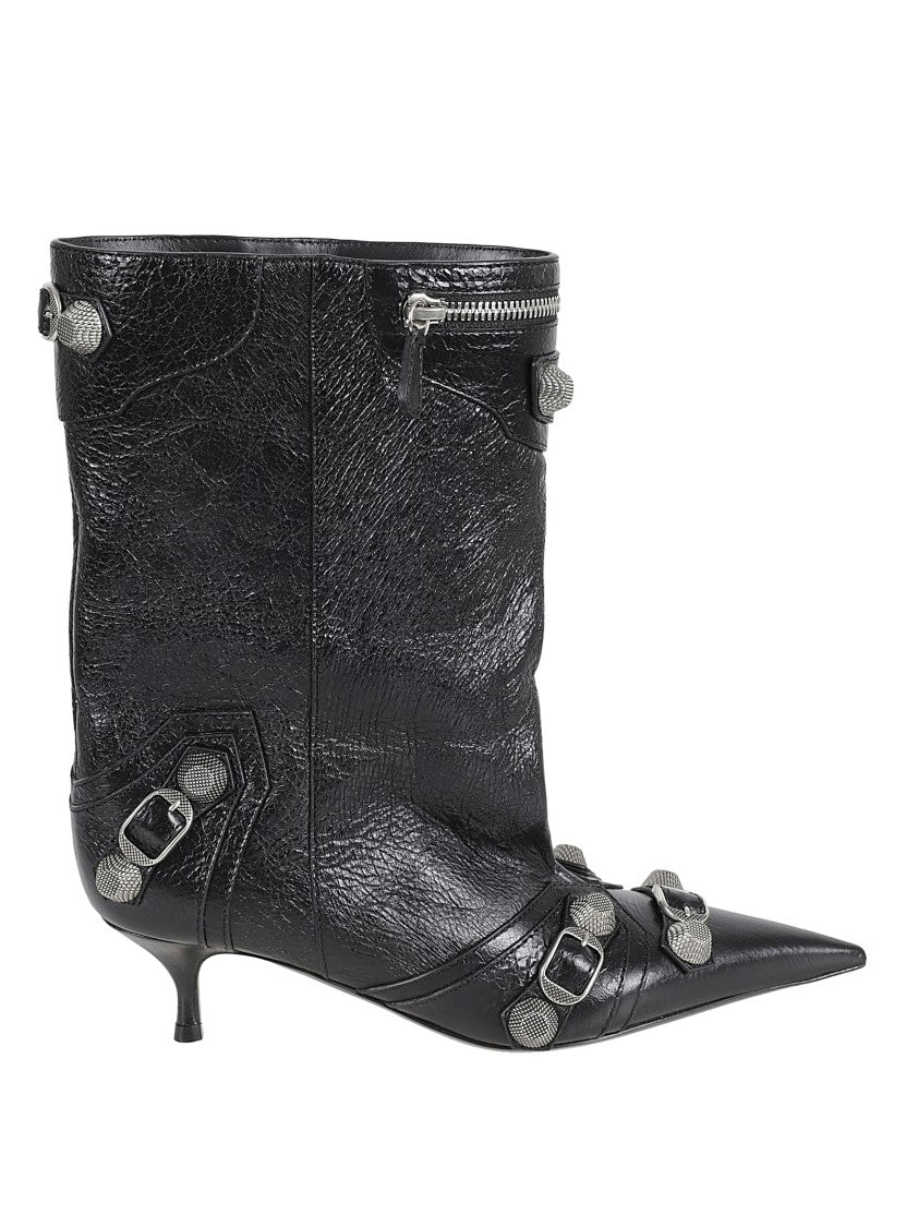 Balenciaga Mid-Calf Lambskin Boots With Metallic Accents