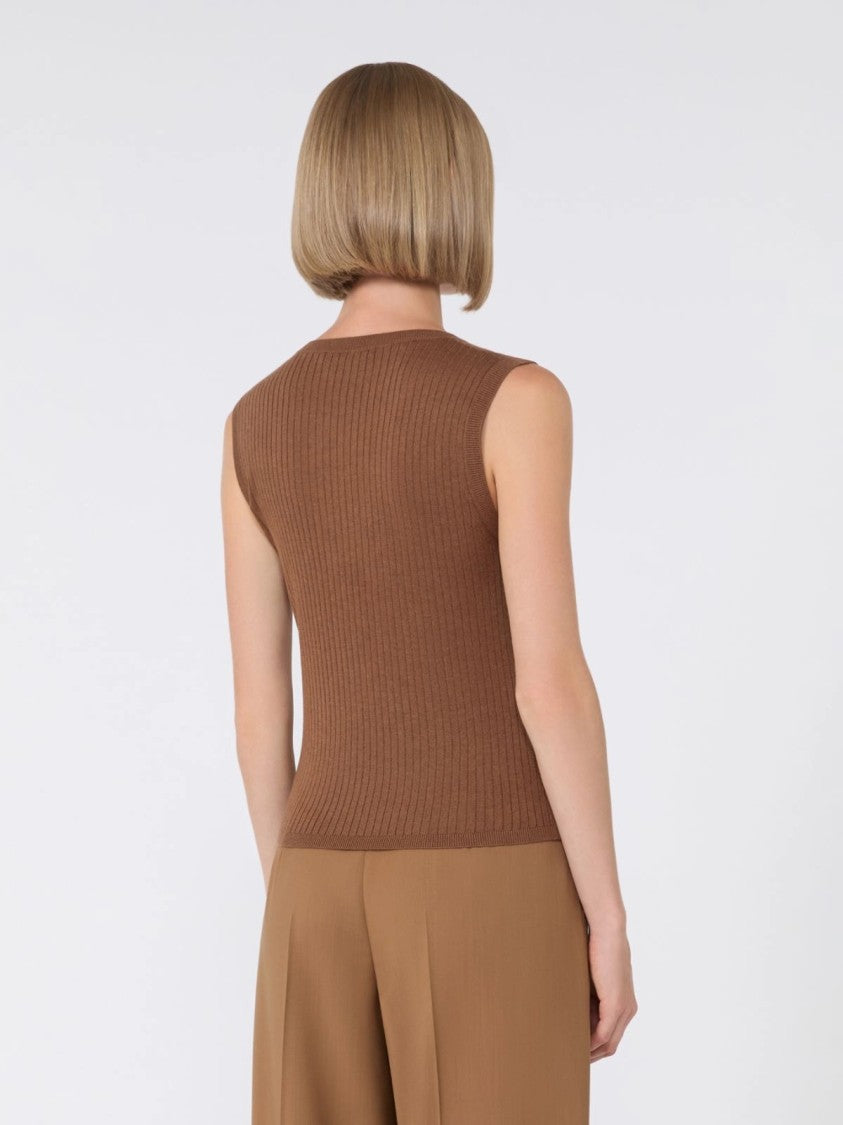 Max Mara Timeless Beige Ribbed Knit Tank Top