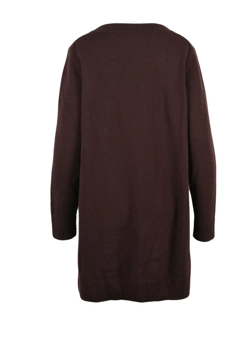 Mc2 Saint Barth Long Knit Dress With Deep V-Neckline And Relaxed Fit