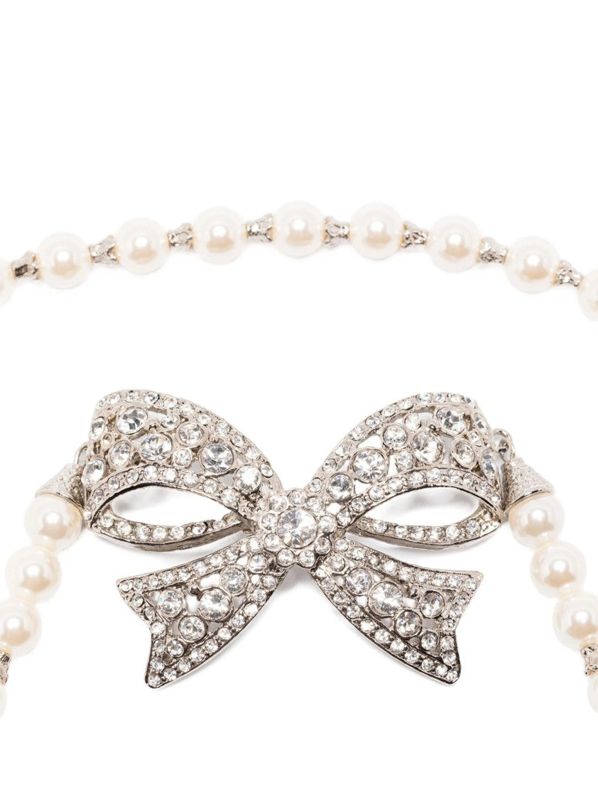 Alessandra Rich Pearl Bow Necklace