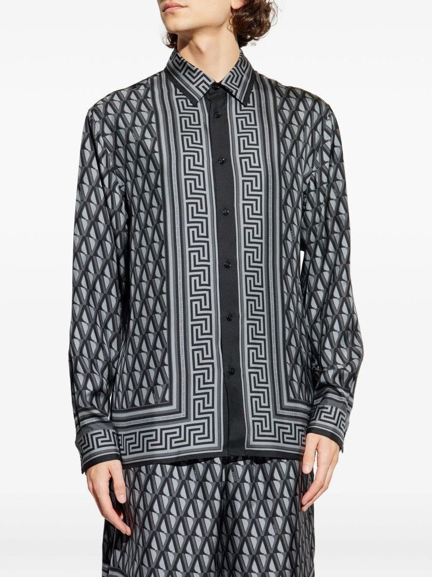 Versace Geometric Greek Key Silk Shirt