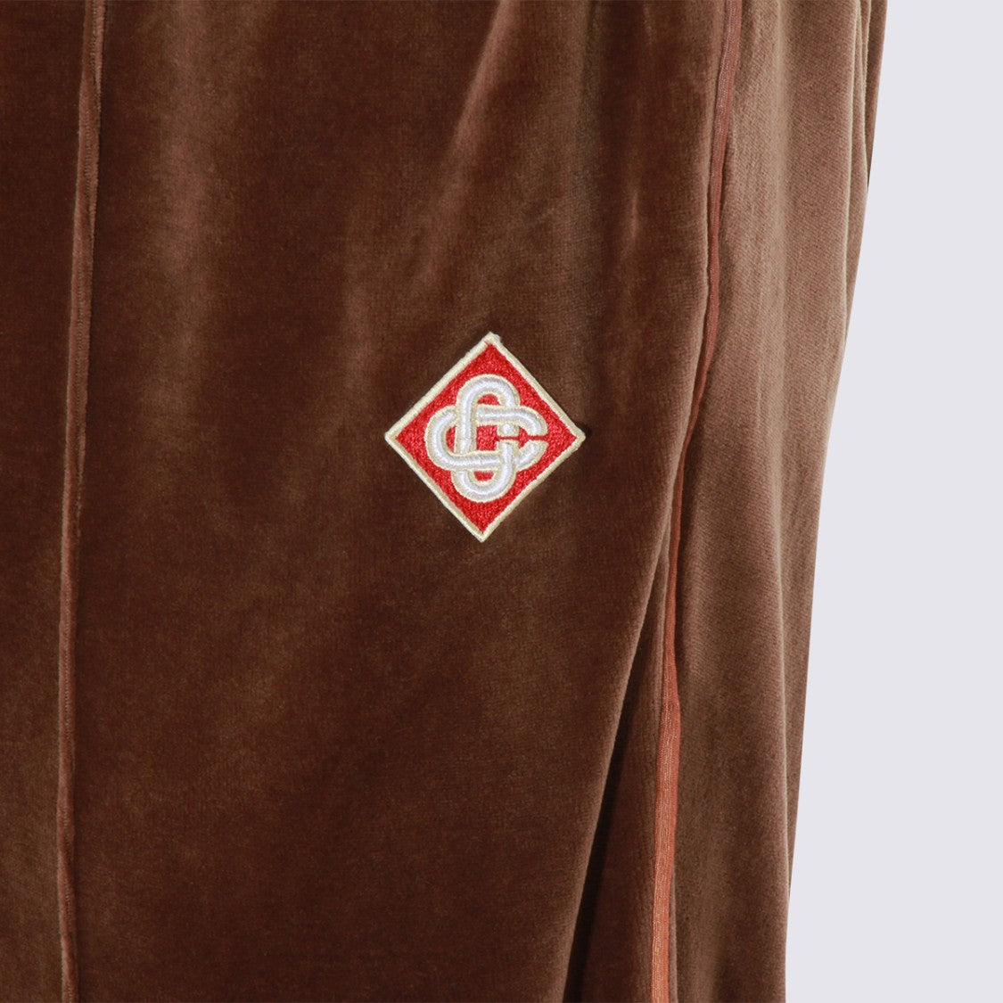 Casablanca Relaxed Brown Velvet Trousers With Side Stripe And Embroidered Logo