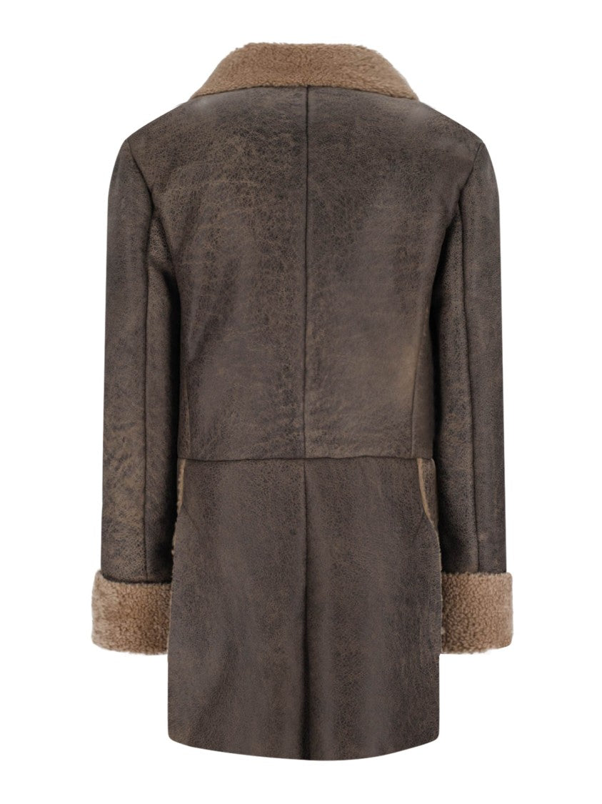 Vivienne Westwood Double-Breasted Shearling And Lambskin Coat – Brown