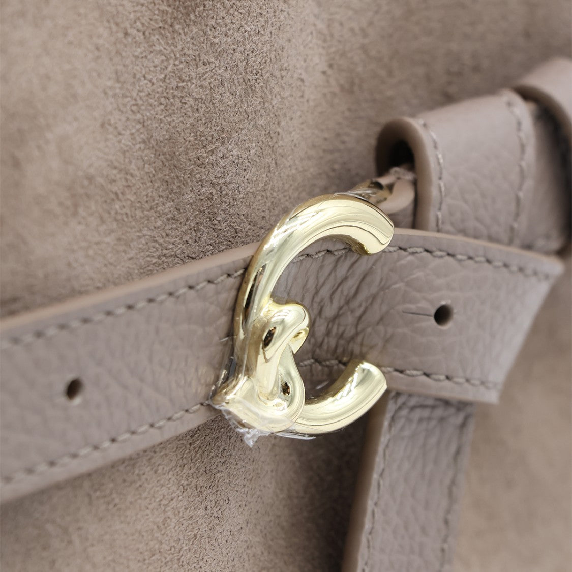 Coccinelle Structured Taupe Suede Handbag With Belt Detail