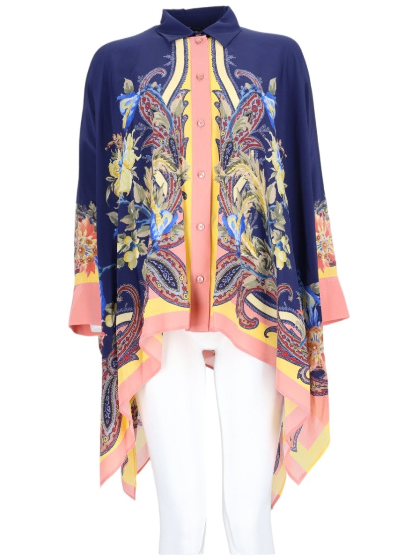 Etro Asymmetrical Paisley Floral Silk Blouse