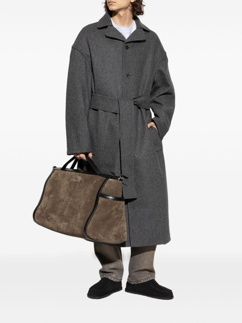 Jacquemus Grey Belted Coat With Notched Lapels