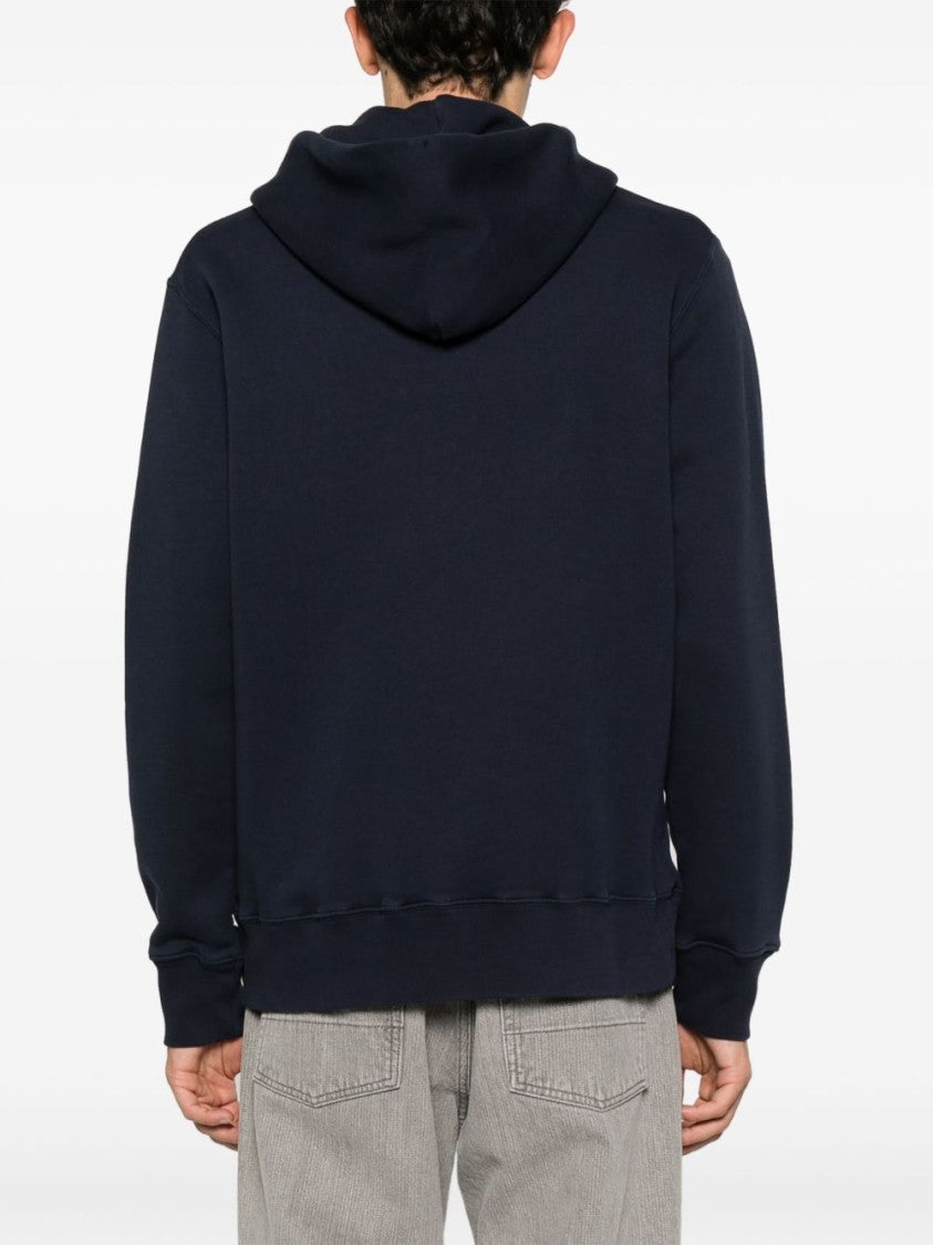 Autry Deep Blue Relaxed-Fit Cotton Hoodie With Drawstring Hood