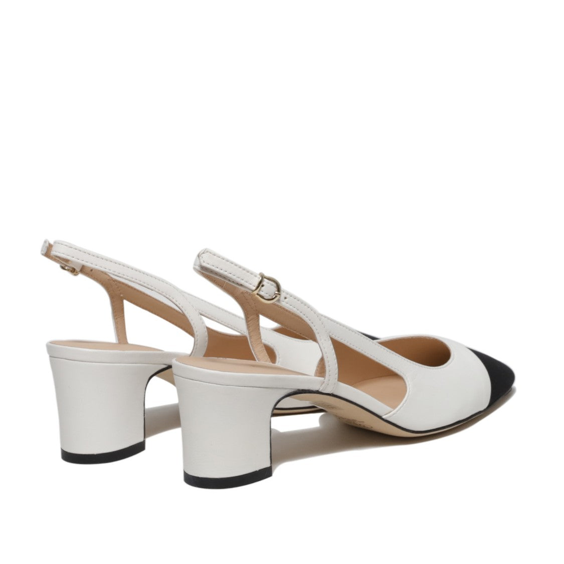 La Sellerie White Nappa Slingback With Black Fabric Toe Cap