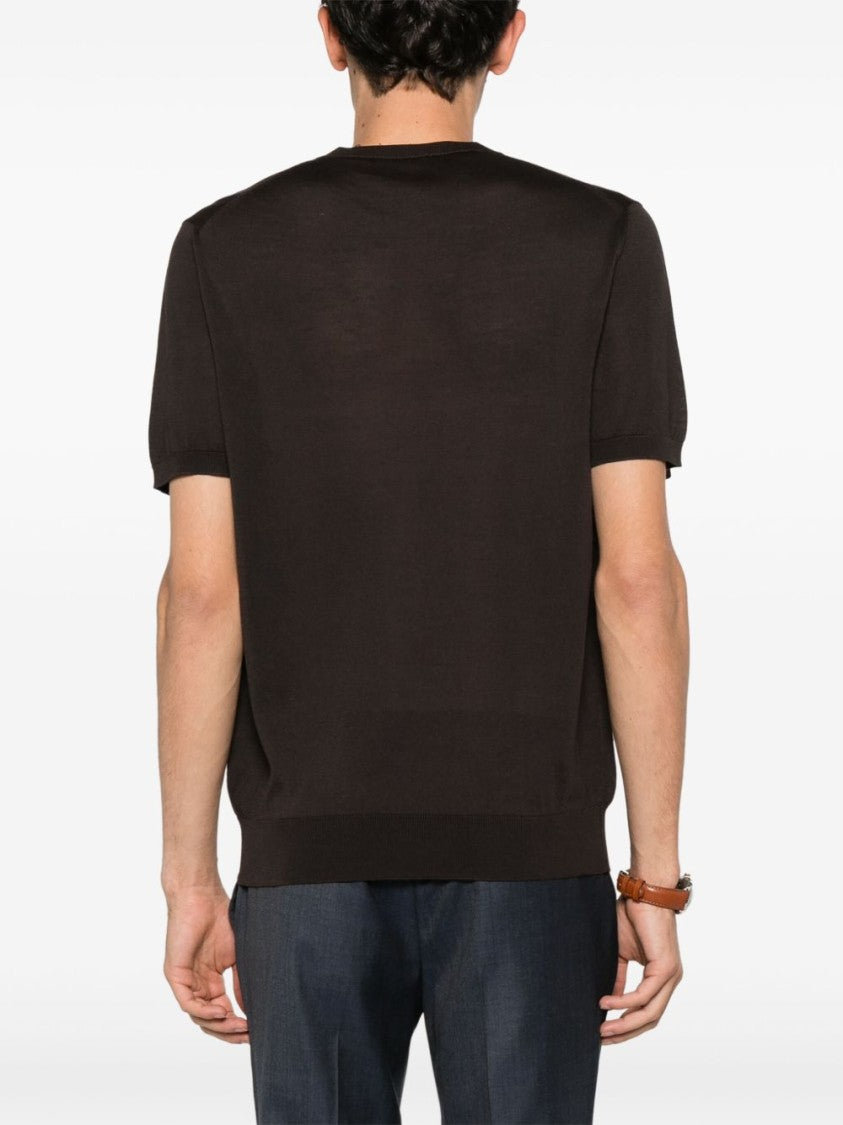 Corneliani Short-Sleeved Silk Knitwear Top With Crew Neckline