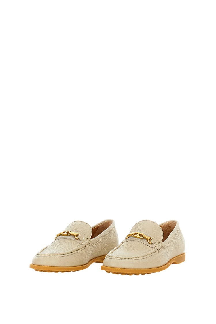 Tod's Beige Leather Loafers With Iconic Gold-Tone Hardware