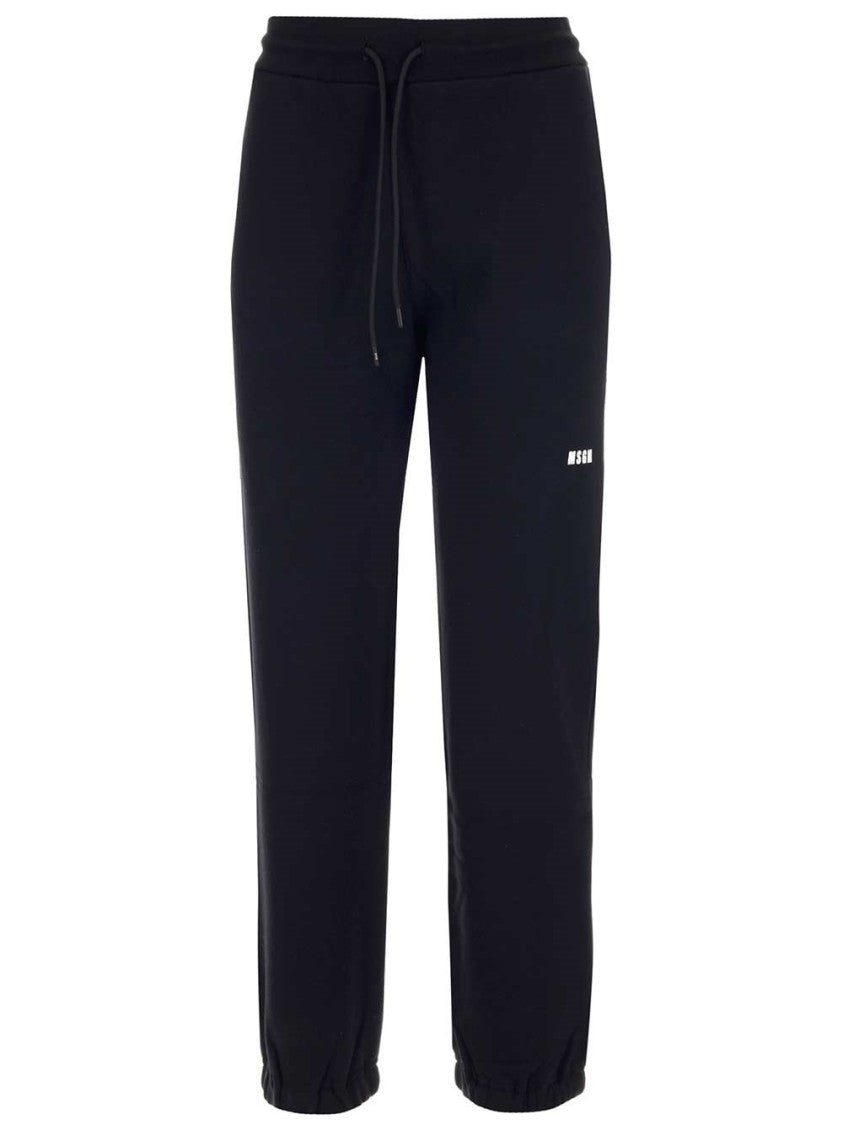 Msgm Relaxed Fit Black Jogger Pants With Adjustable Waistband