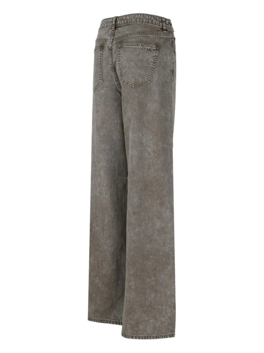 Michael Kors Green High-Waisted Washed Finish Cotton Wide-Leg Jeans